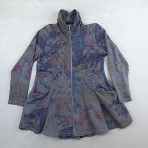 Color Me Cotton CMC Jacket XS Peplum Full Zip Pockets Dress Coat Multi USA Made